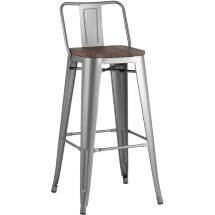 Стул барный TOLIX WOOD со спинкой серебристый матовый